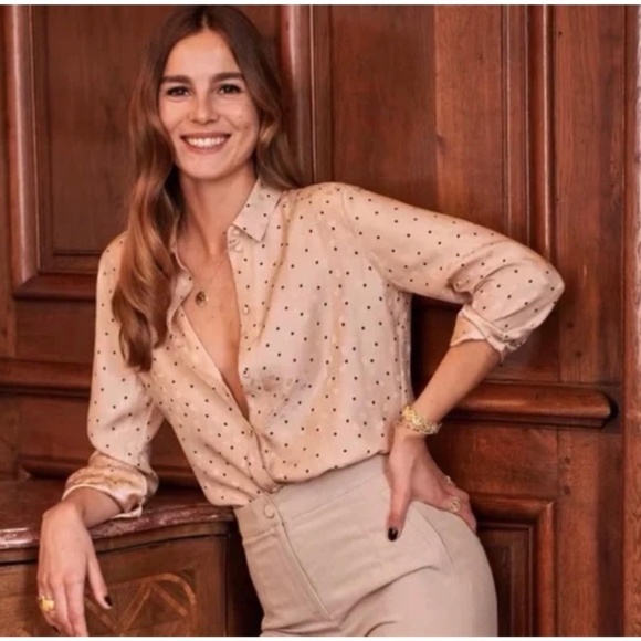 Sezane Tops - Sézane Ann Shirt in Pink Black Polka Dots Silk Button Down